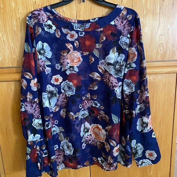 Lord & Taylor Tops - Sheer floral blouse with tie sleeves